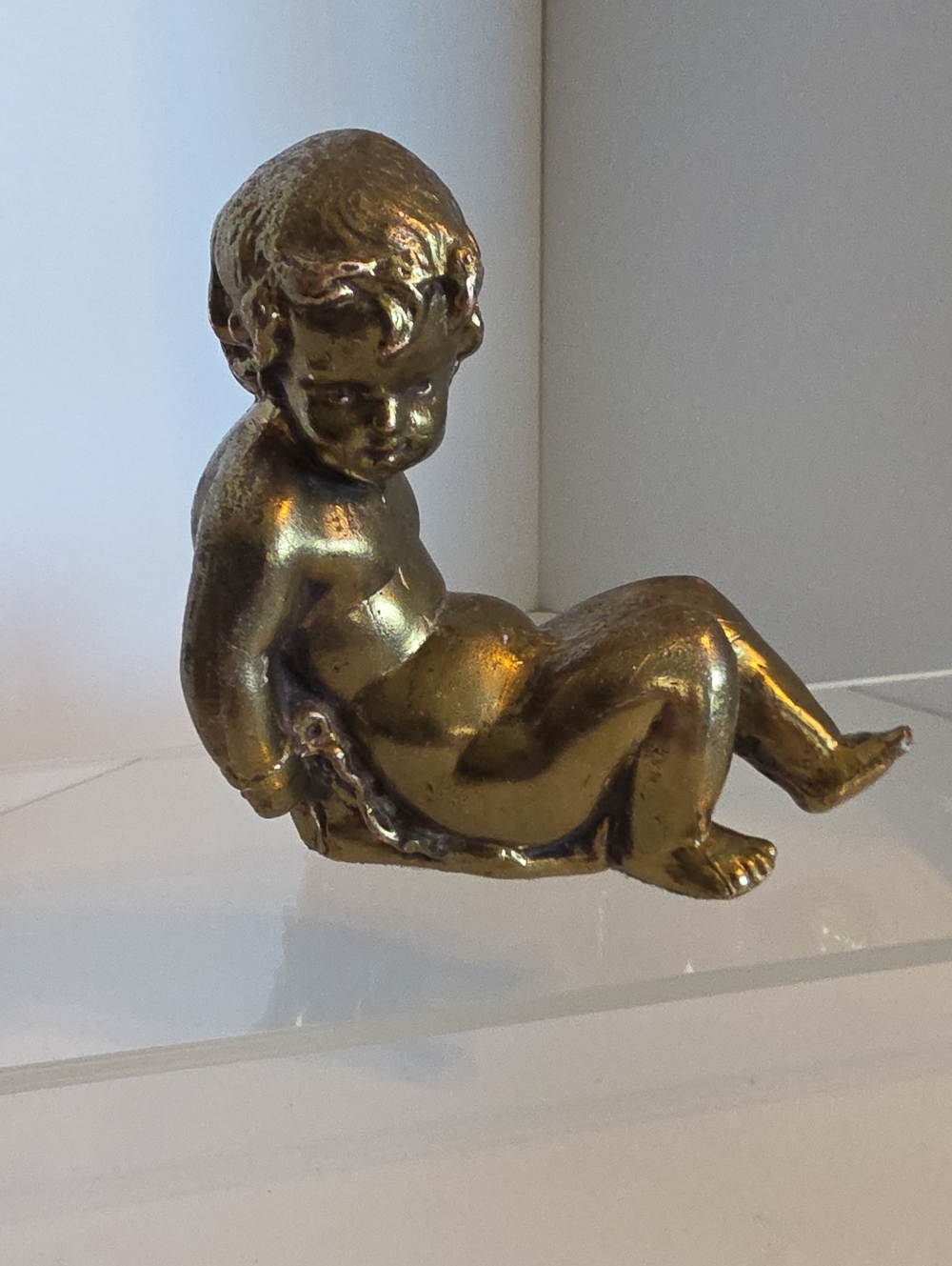 Vintage Bronze Italian Cherub Shelf Sitter Paper Weight Decor